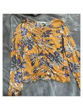 Women's We The Free Long Sleeve Tee S Orange Blue Floral